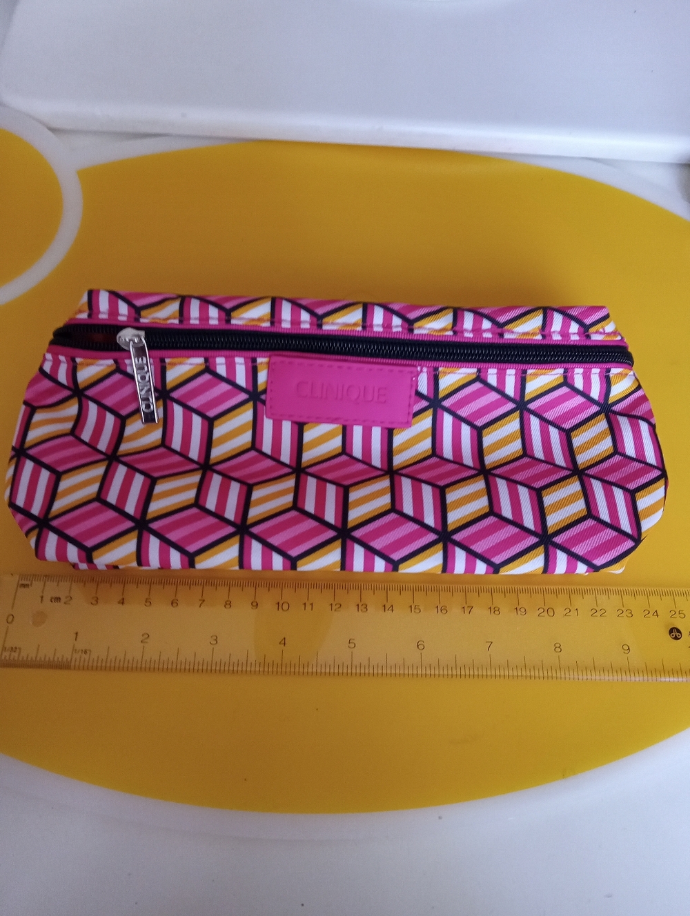 Clinique Pink and Yellow Geometric Cosmetic Pouch